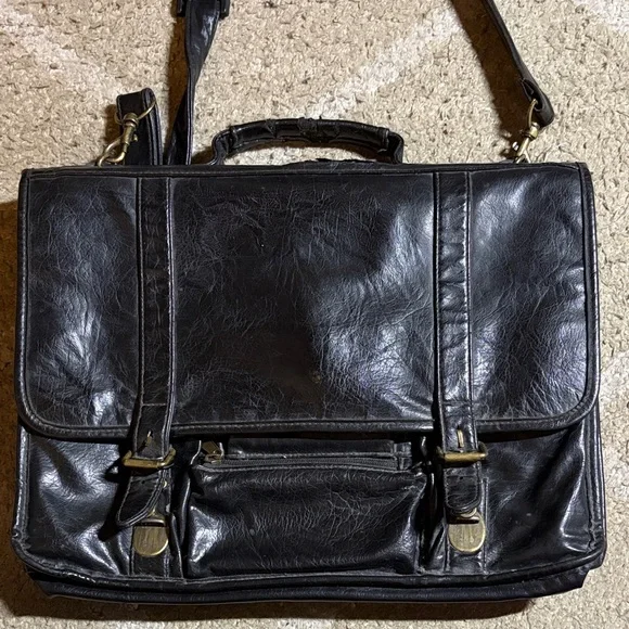 Vintage "Genuine Italian Leather" Men's Laptop briefcase black - Picture 2 of 8